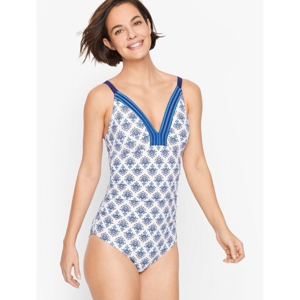 Cabana Life Talbots Women's Embroidered Limited Edition One-Piece Blue Med